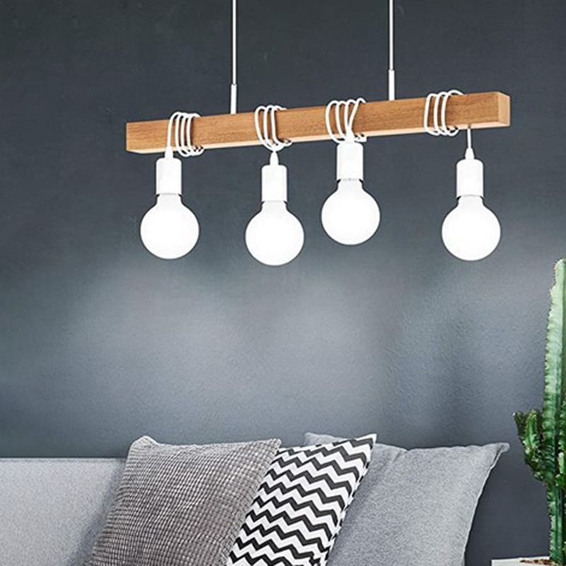 4 Light Globe Pendant Light Modern Island Lighting Glass and Wood Island Light Fixture