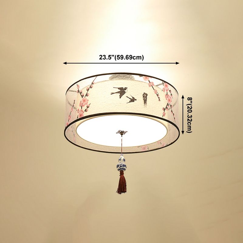 Lampe de plafond d'ombre de tissu de lumières encastrées de style chinois pour le salon