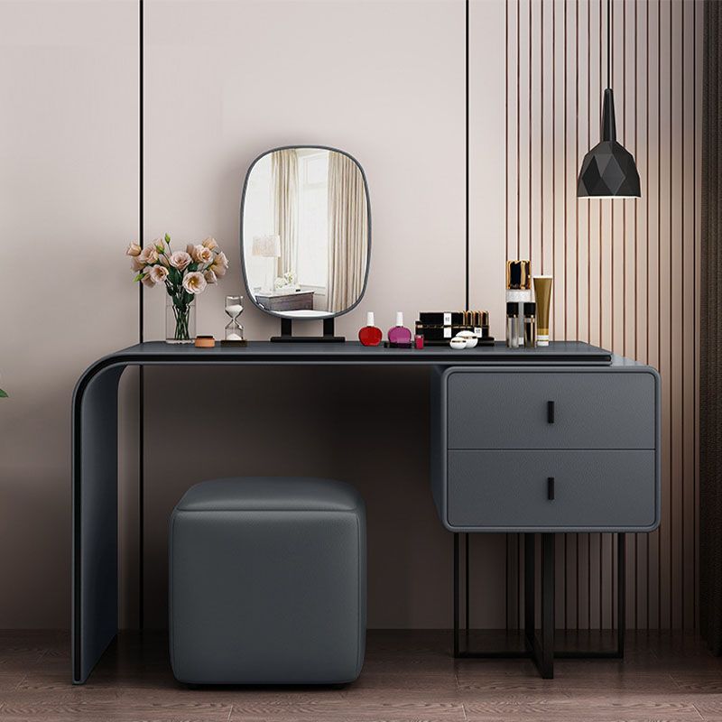 Bedroom Glam Double Drawers Faux Leather Standing Make-up Vanity