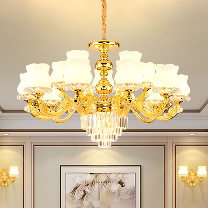 Blumenrestaurant hängende Leuchte traditioneller Opalglas Gold Kronleuchter mit Kristall -Deco