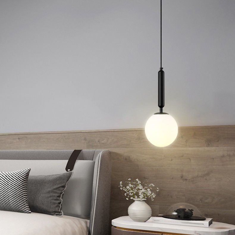 Modern Single Hanging Lamp Lacquered Globe Pendant Light with White Glass Shade
