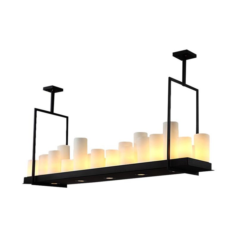 8/12/16 Lights Island Pendant Light Traditional Barrel Frosted Glass Hanging Lamp in Black for Dining Room