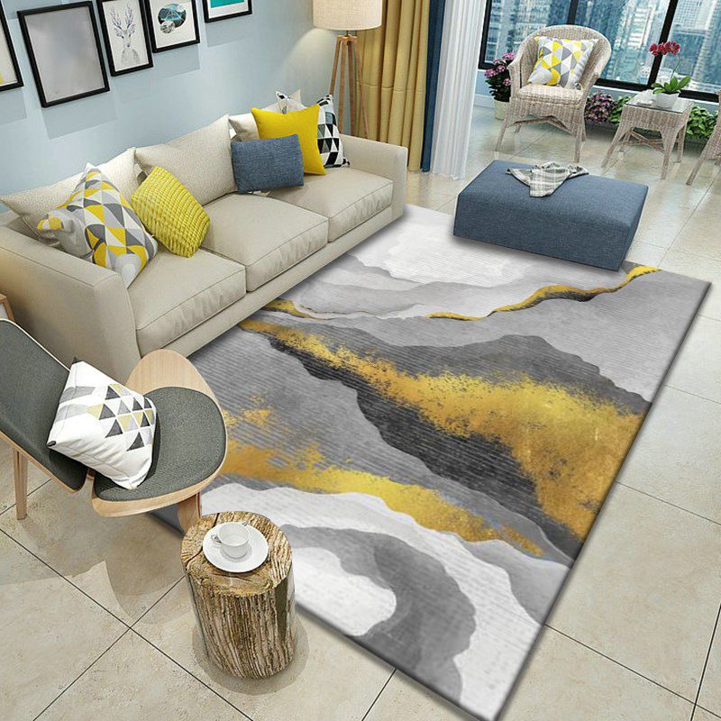 Multicolor Home Decoration Rug Scandinavian Geometric Carpet Polyester Washable Anti-Slip Backing Stain Resistant Rug