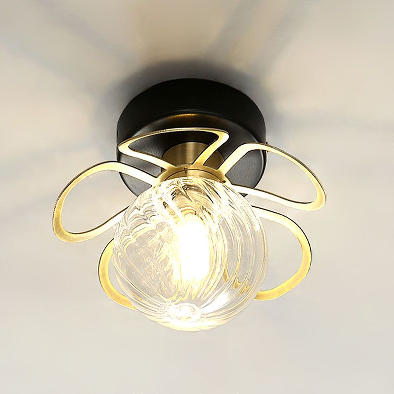 Flower Semi Flush Mount Lamp Minimalist Swirl Crystal 1/3 Lights Black/Gold Ceiling Fixture