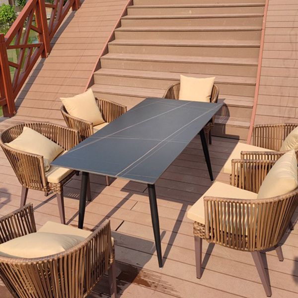 Modern Style 1/3/5/7 Pieces Metal Dining Set Stone Dining Table Set for Outdoor