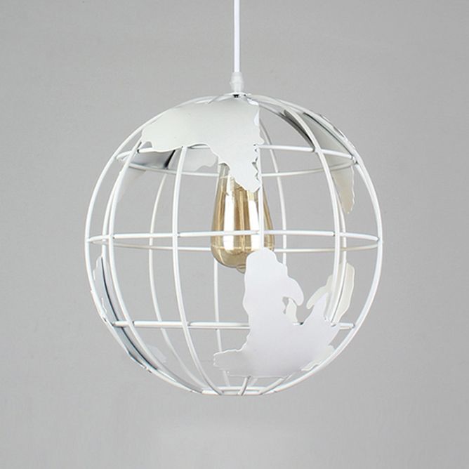 8"/12" Wide Globe Cage Metal Pendant Light Industrial 1 Light Living Room Hanging Lamp in Black/White/Pink