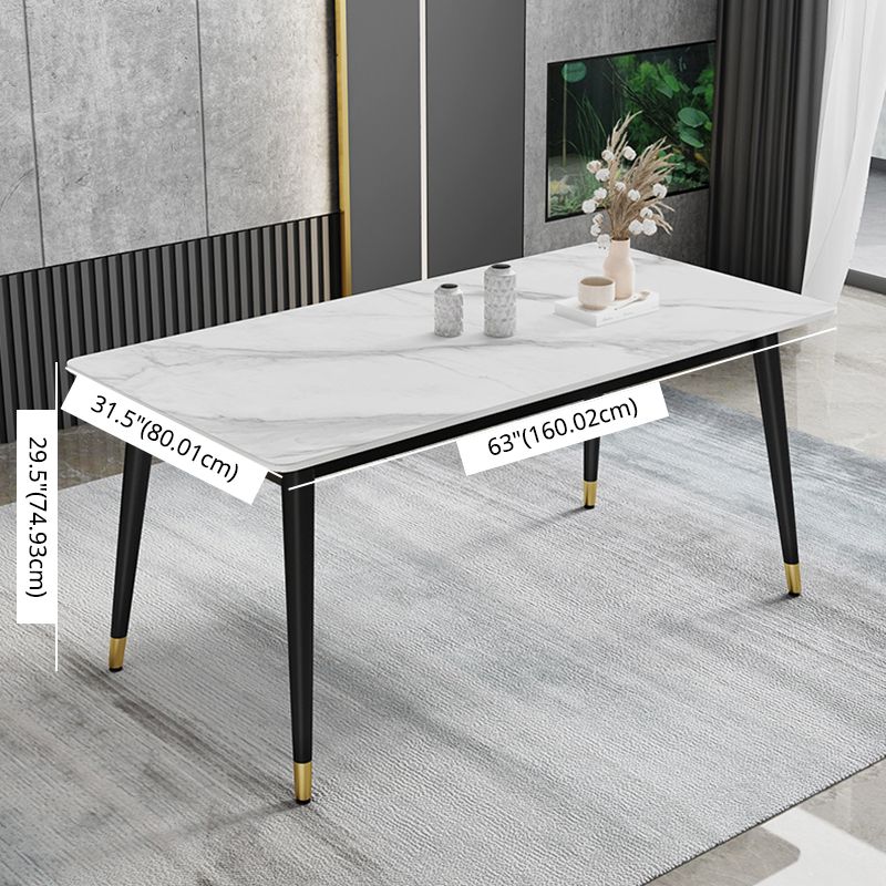 Minimalist Style Sintered Stone Dining Set with Traditional Height Table and 4 Black Legs Base