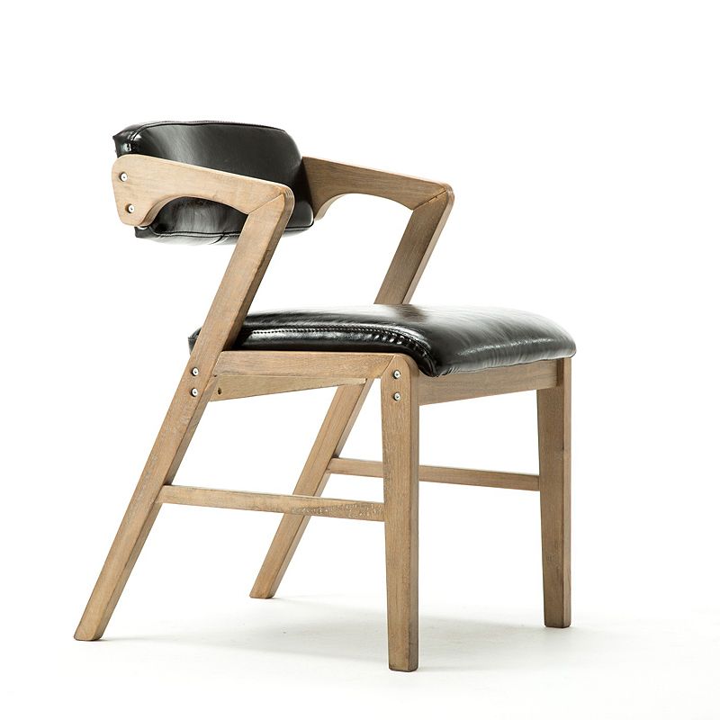 PU Leather Upholstered Dining Armchair Open Back Arm Chair with Wood Legs