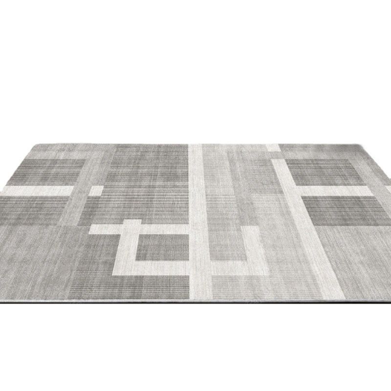 Contemporary Gray Tone Rug Novelty Geometric Print Carpet Polyster Indoor Rug with Non-Slip Backing