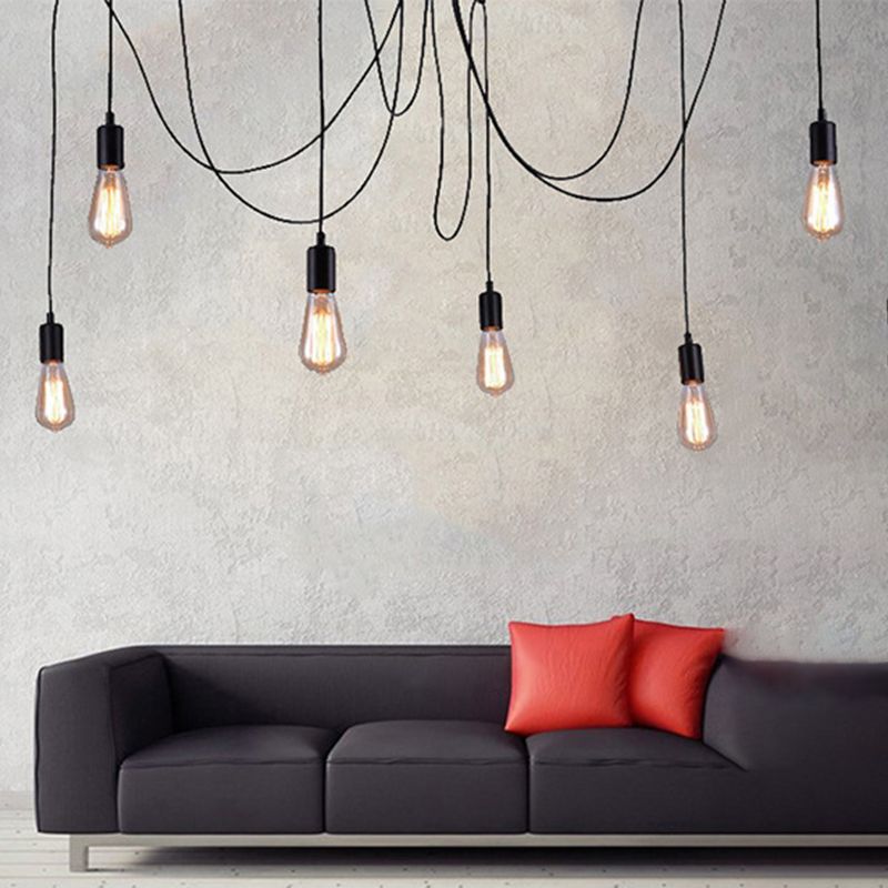 Black Industrial Pendant Light, Industrial Metal Hanging Lamp with Long Rope