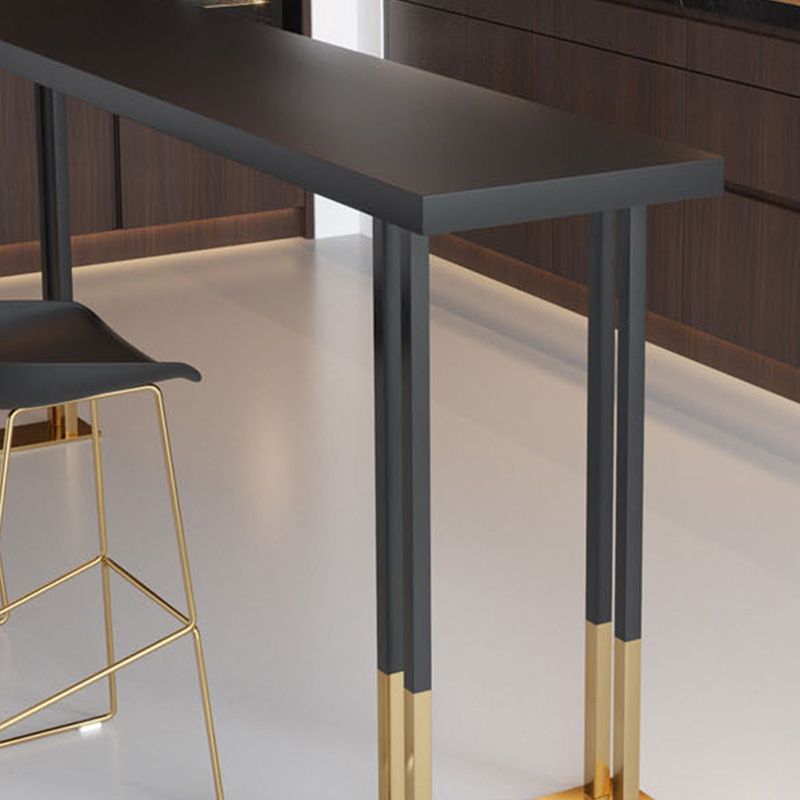 Black Wood Top Bar-height Table with Gold Legs and Metal Base Bar Table