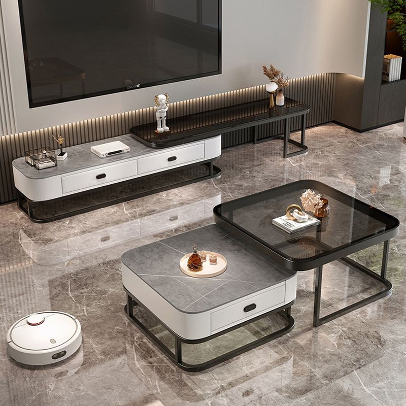 17.72" Tall Glam Style Coffee Cocktail Table Metal Frame 2 Nesting Coffee Table