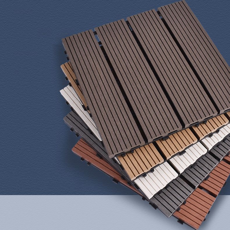 Contemporary Square Wood Tile Wire Brushed Brown Engineered Wood for Patio Garden