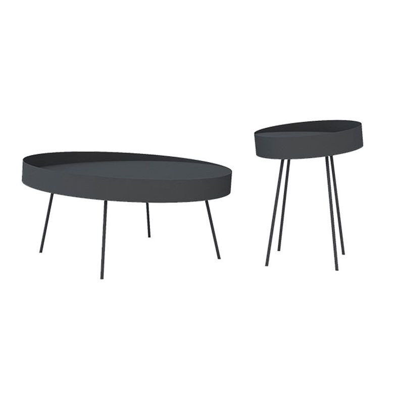Mid Century Iron Round Coffee Table 2 Pieces Tray Top Cocktail Table Set