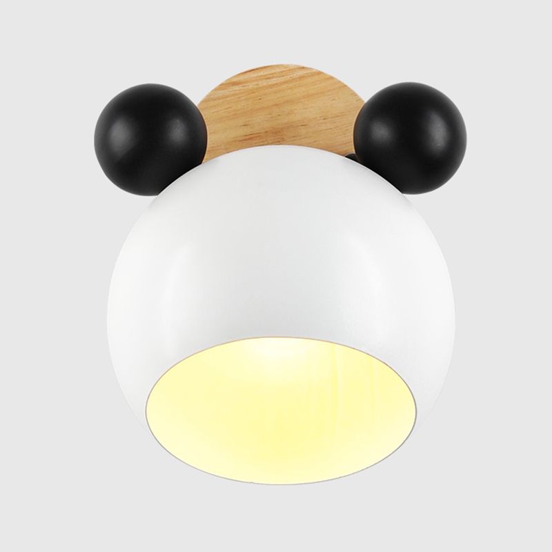 Modern Nordic Macaron Wall Lamp Wooden Globe Wall Light with Wrought Iron Shade