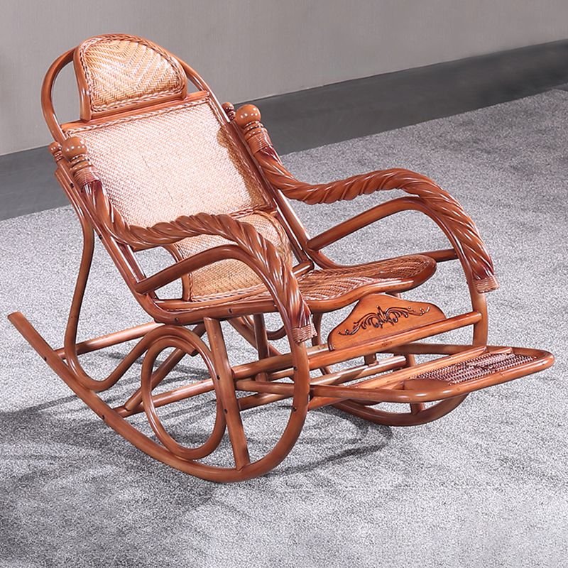 Traditional Rocking Chair Rattan Frame Spindle Backrest Solid Color Indoor Rocking Chair