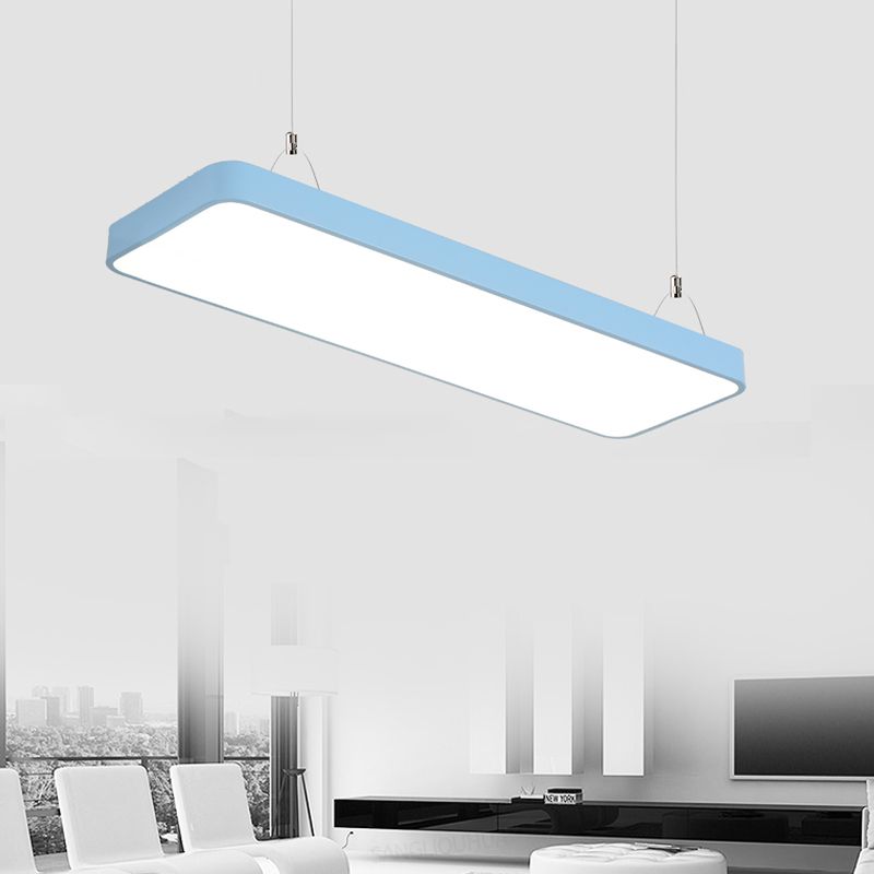 Rectangular Hanging Lamp Simplicity Metal Led 47" Long White/Blue/Yellow Ceiling Pendant Light for Office, 8"/12" Wide