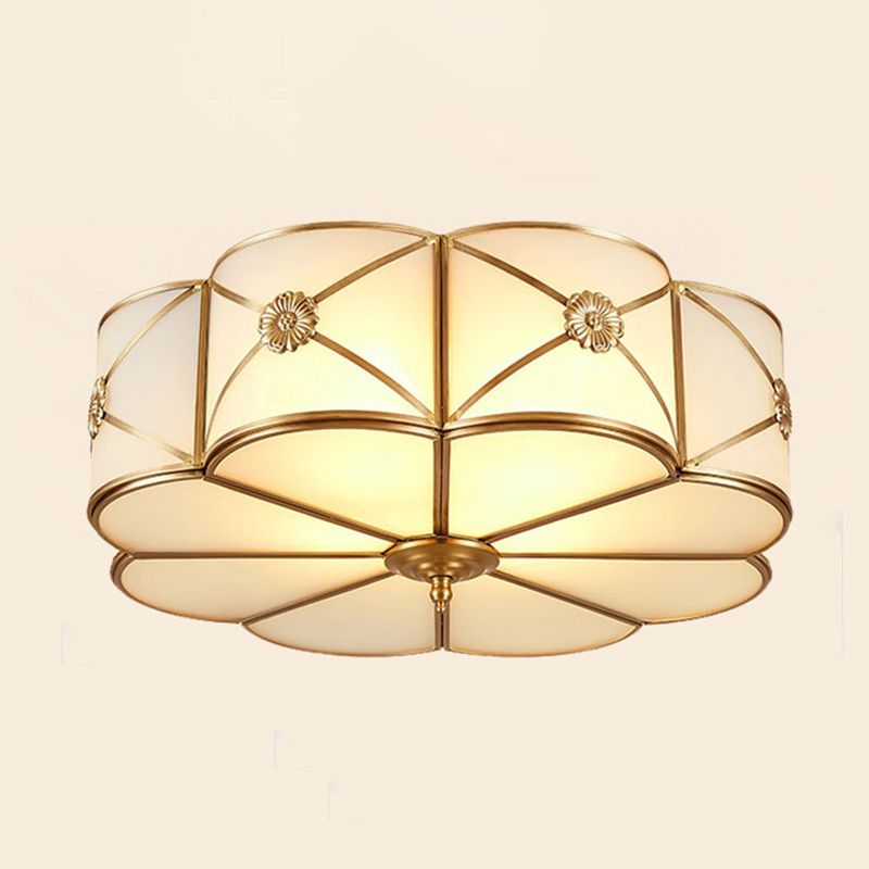 Glass Floral Flush Mount Lighting Minimalist Bedroom Flush Mount Ceiling Fixture in Gold