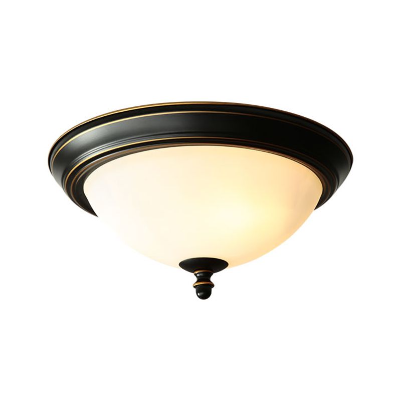 Black Bowl Ceiling Light in Traditional Classic Style Wrought Iron Flush Mount with Glass Shade