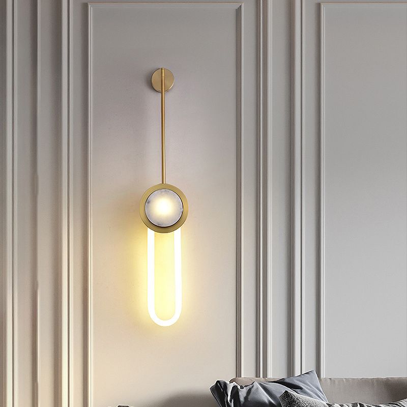 Gold LED Wall Sconce 1 - Light Brass and Stone Modern Wall Armed Sconce