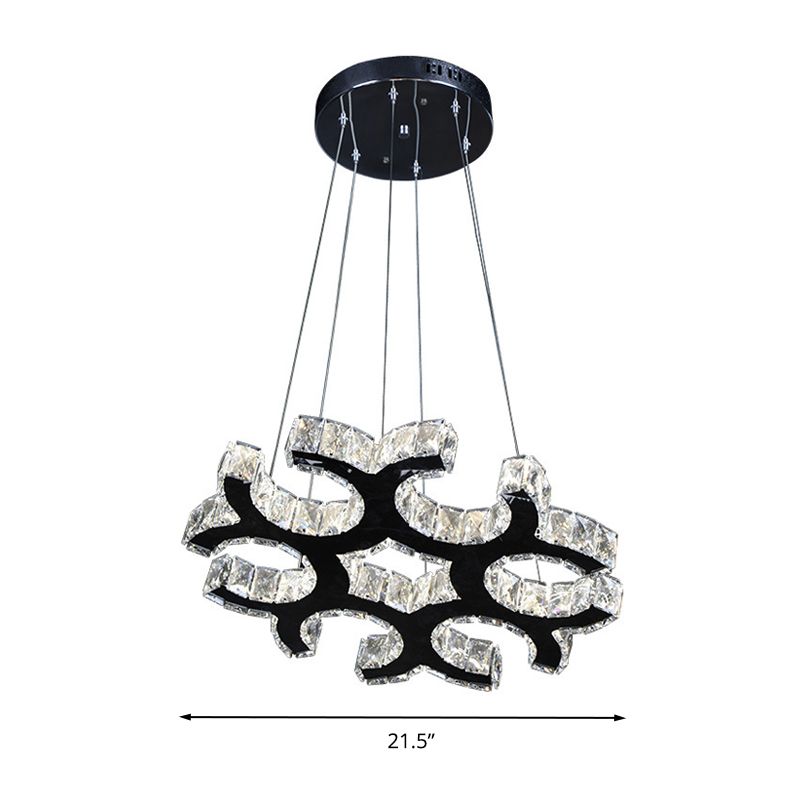 C-Shaped Ceiling Chandelier Contemporary Crystal LED Living Room Drop Pendant in Black
