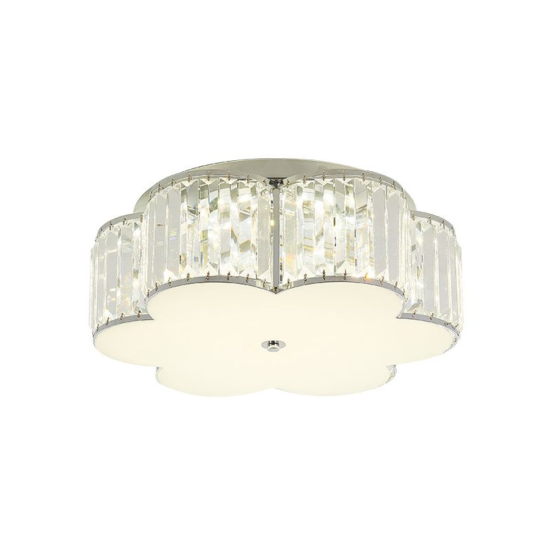 Plafonnier LED rond/fleur en cristal moderniste avec diffuseur en acrylique blanc