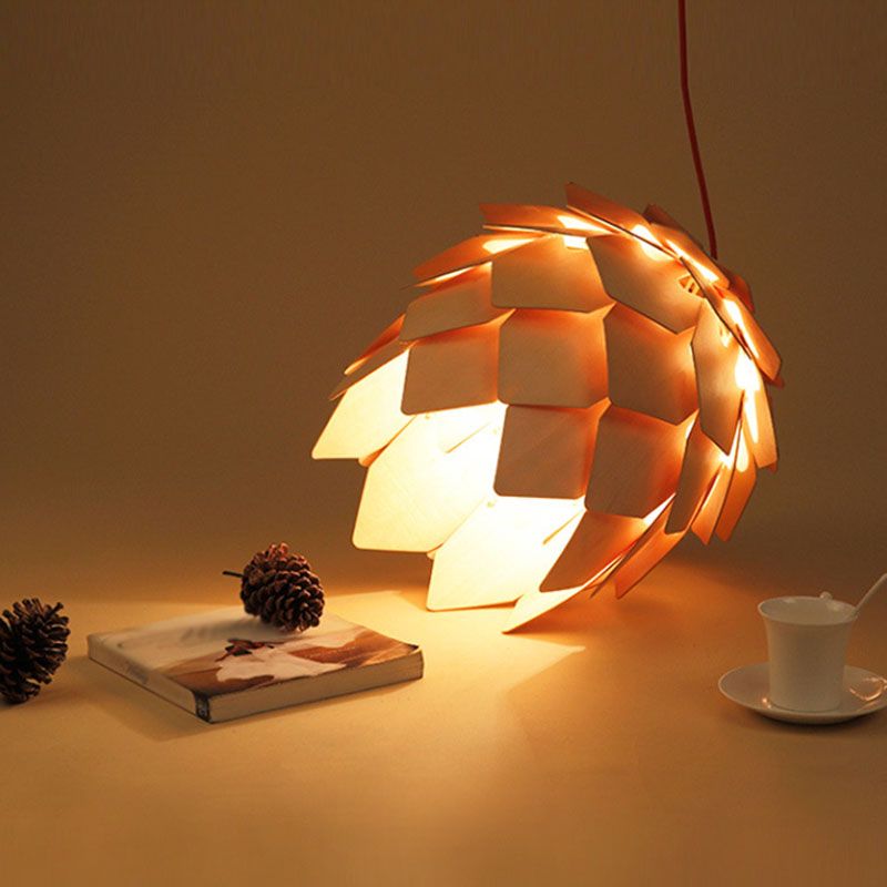 Dekorativ 1 Glühbirnen -Pendel leichter Beige Pipecone -Formanhänger mit Holzschatten