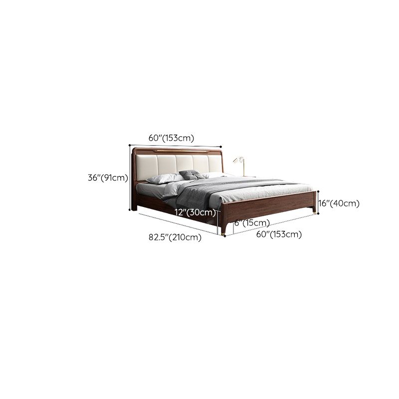 Rubberwood Pine Wood Panel Bed Mid-Century Modern Espresso Standard Bed with Headboard