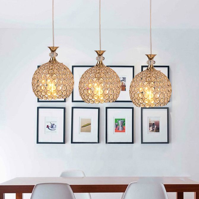 3-Light Dining Room Hanging Light Minimalist Pendant Lighting with Dome Crystal Shade