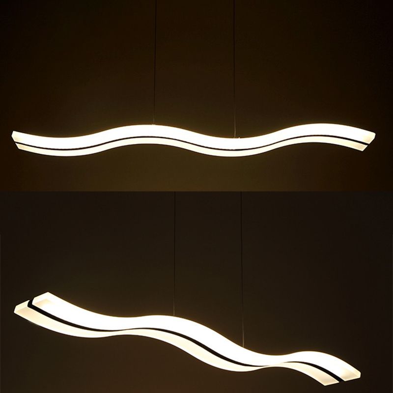 Stainless-Steel LED Island Light in Modern Simplicity Acrylic Linear Hanging Lamp for Dining Room