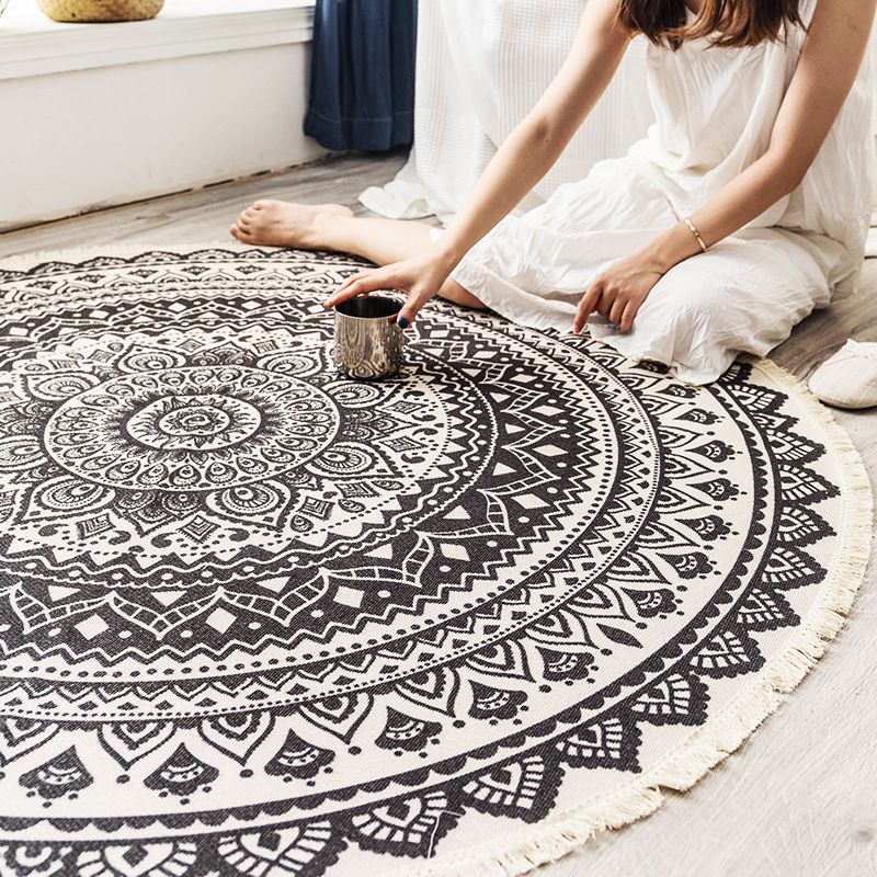 Boho Mandala Area Rug Multicolor Cotton Rug Pet Friendly Carpet for Bedroom