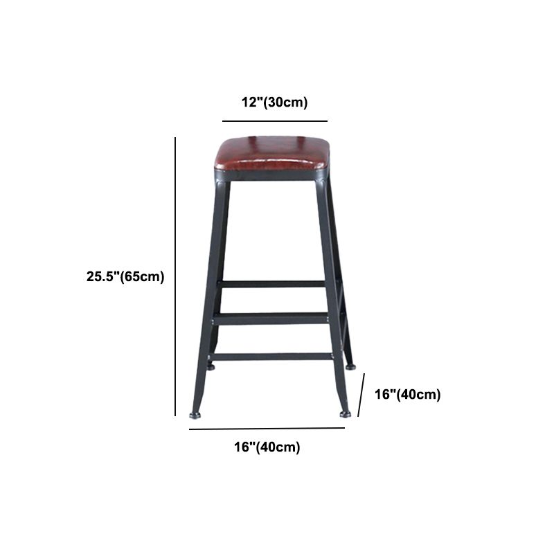 Industrial Armless Counter Stool Iron Cafe Bar Stool with Leather Cushion