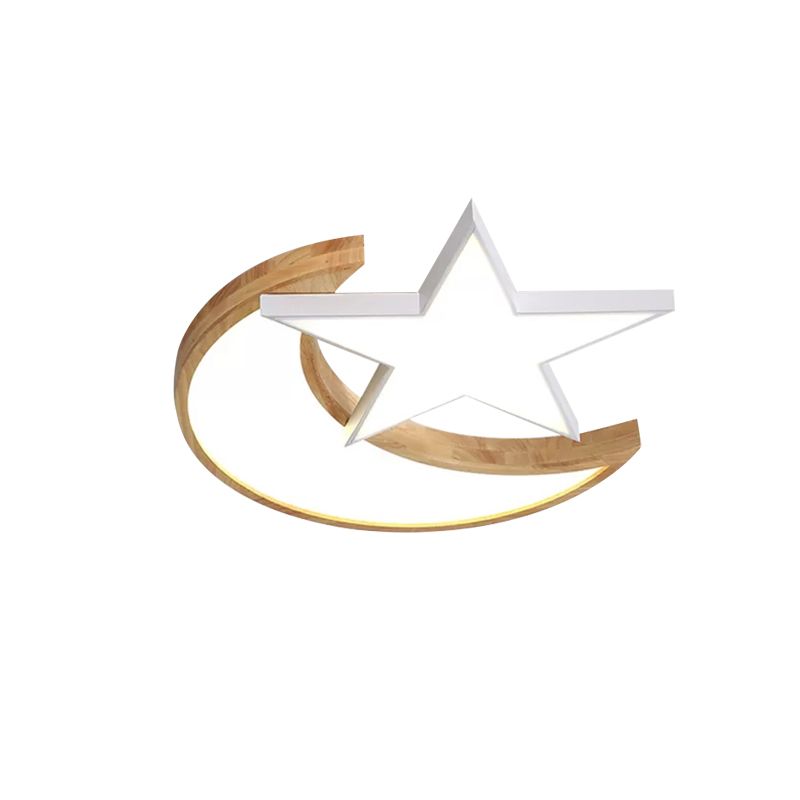 Lámpara de techo de estilo nórdico con luz de montaje en techo de luna y estrella de madera para dormitorio de sala de enfermería
