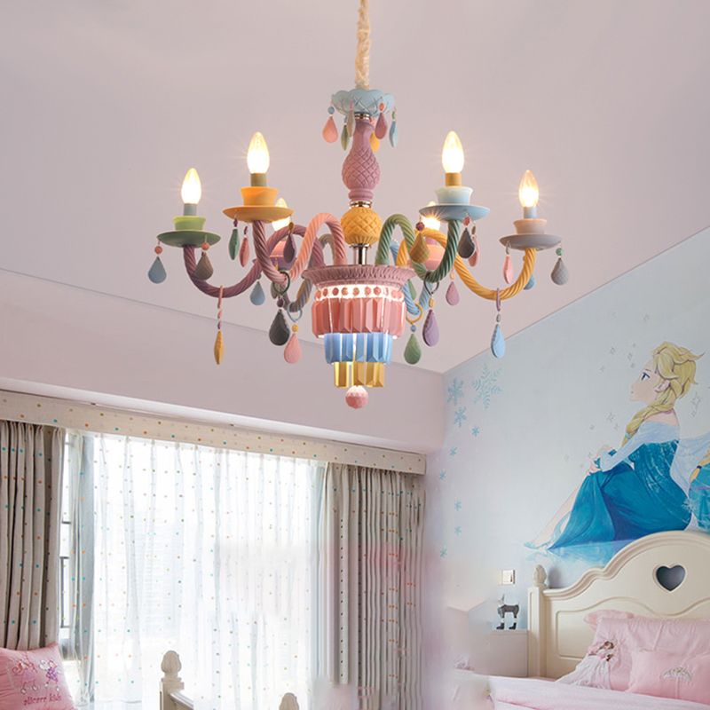 Multi Head Macron Candle Chandelier Glass Chandelier Lighting Fixtures for Bedroom