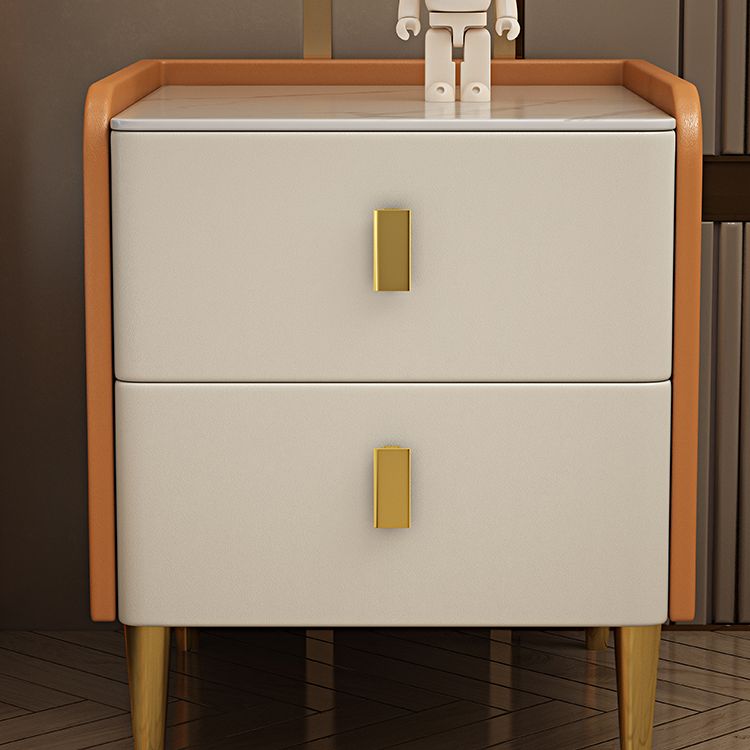 Sintered Stone Top Kids Bedside Table Pine Nightstand with 2 Drawers