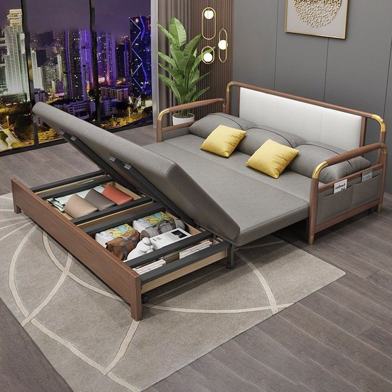 23.6"H Faux Leather Square Arm Convertible Sleeper Sofa for Living Room