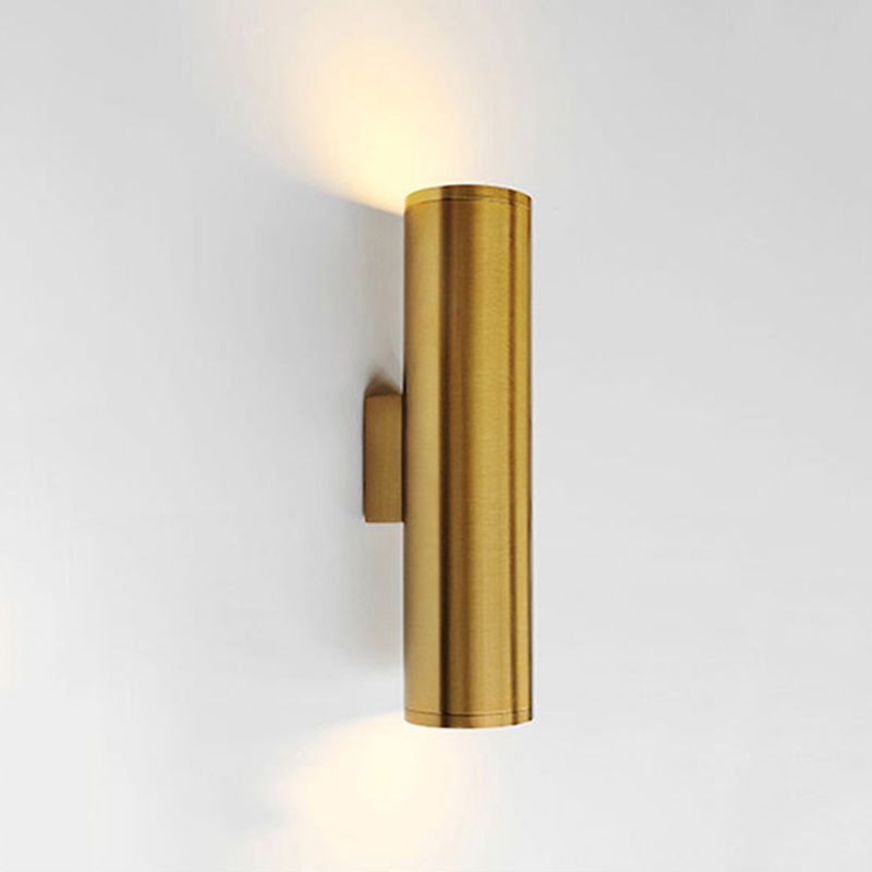 Cylindrical Aluminum LED Wall Light Post-modern Simplicity Metal Bedside Lamp in Electroplated Gold
