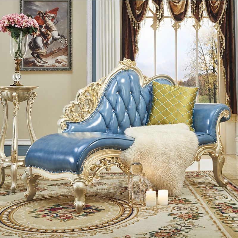 Genuine Leather Accent Chair Traditional Solid Wood Rolled Arms Chaise