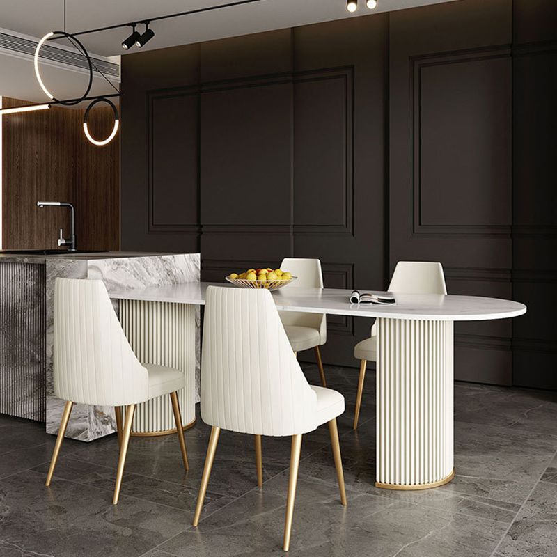 Free Form Sintered Stone Table for Restaurant Luxury White Top Table with Double Pedestal