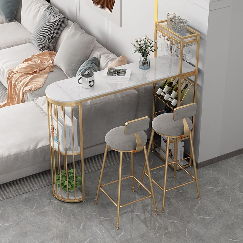 Glam Round Dining Stools Metal Low Back Bar Stools with Footrest
