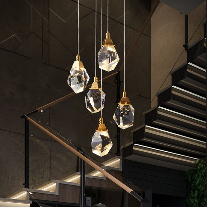 Crystal Gold LED Pendant Light in Modern Style Copper Geometric Hanging Lamp for Commercial Place