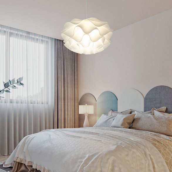 Simple Flower Pendant Light Fixture Acrylic Bedroom Pendant Ceiling Light in White