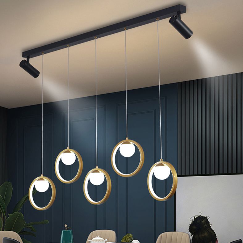 Contemporánea LED PIEL PIELLA Luz de la isla Black Circle Light con sombra de metal