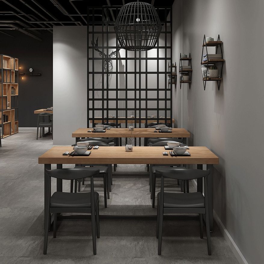 Industrial Dining Table Pine Solid Wood Table with Trestle Base for Dining Room