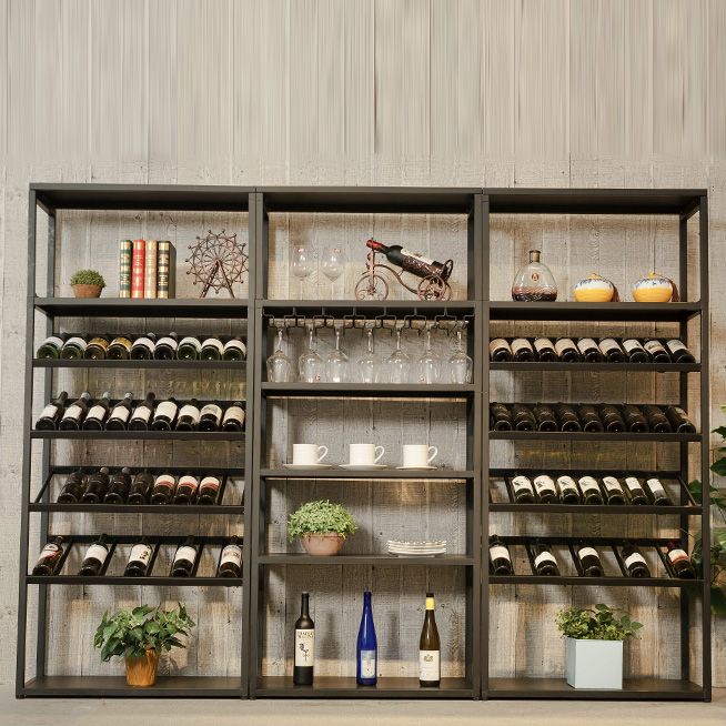 Modern Floor Wine Bottle & Glass Rack Metal Wine Rack with Shelf