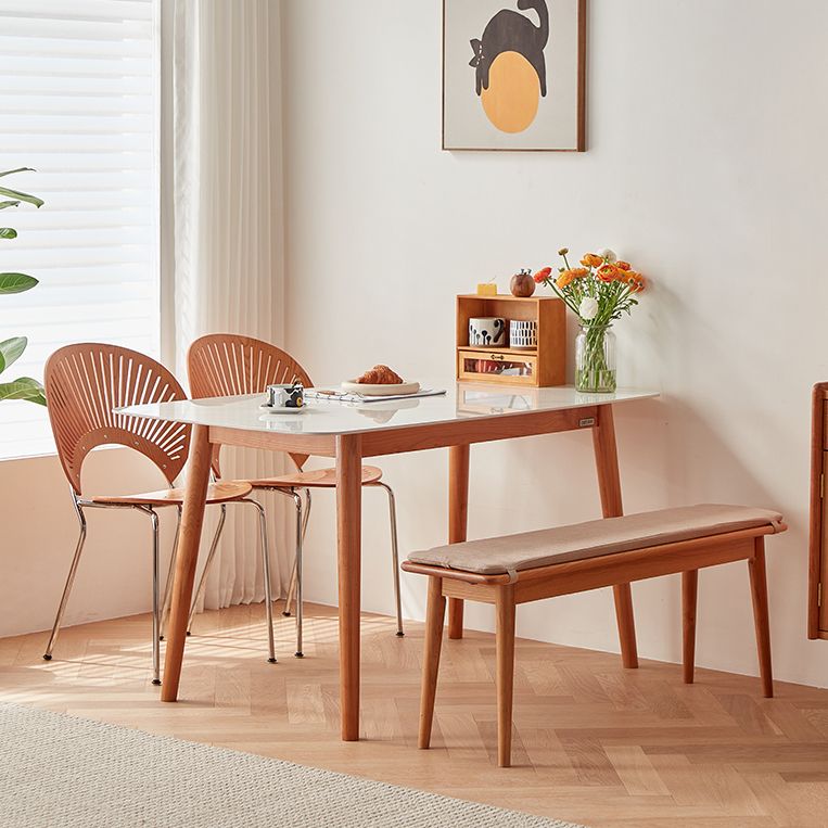 Modern Rectangle Dining Table Sintered Stone Top Table with 4 Wood Legs