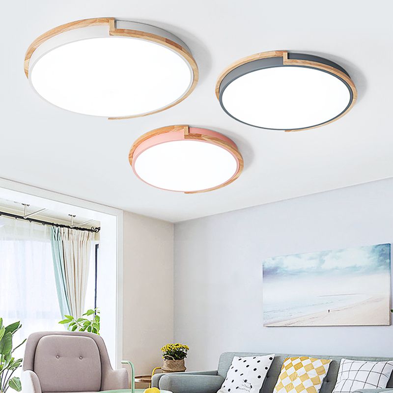 Round Shape LED Ceiling Lamp Macaroon Modern Iron 1 Light Flush Mount for Dining Room