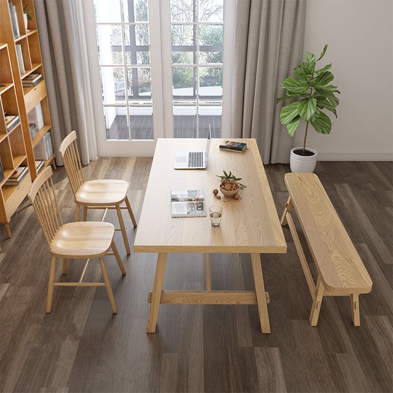 Rectangle Pine Solid Wood Table for Restaurant Modern Dining Table with Trestle Base in Nature