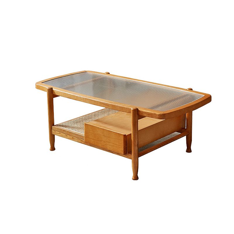 4 Legs Coffee Table with Shelf Modern Glass Top Cocktail Table