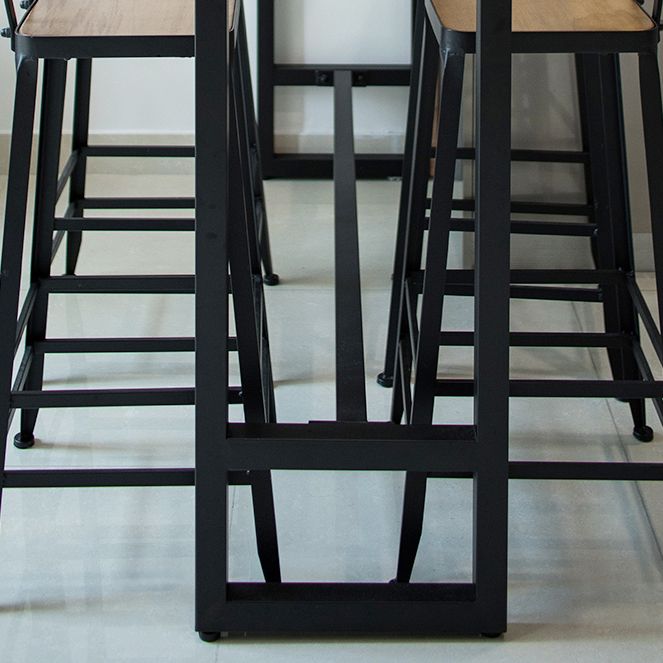 Modern Rectangle Bar Dining Table Wood Trestle Bar Height Pub Table with Iron Base